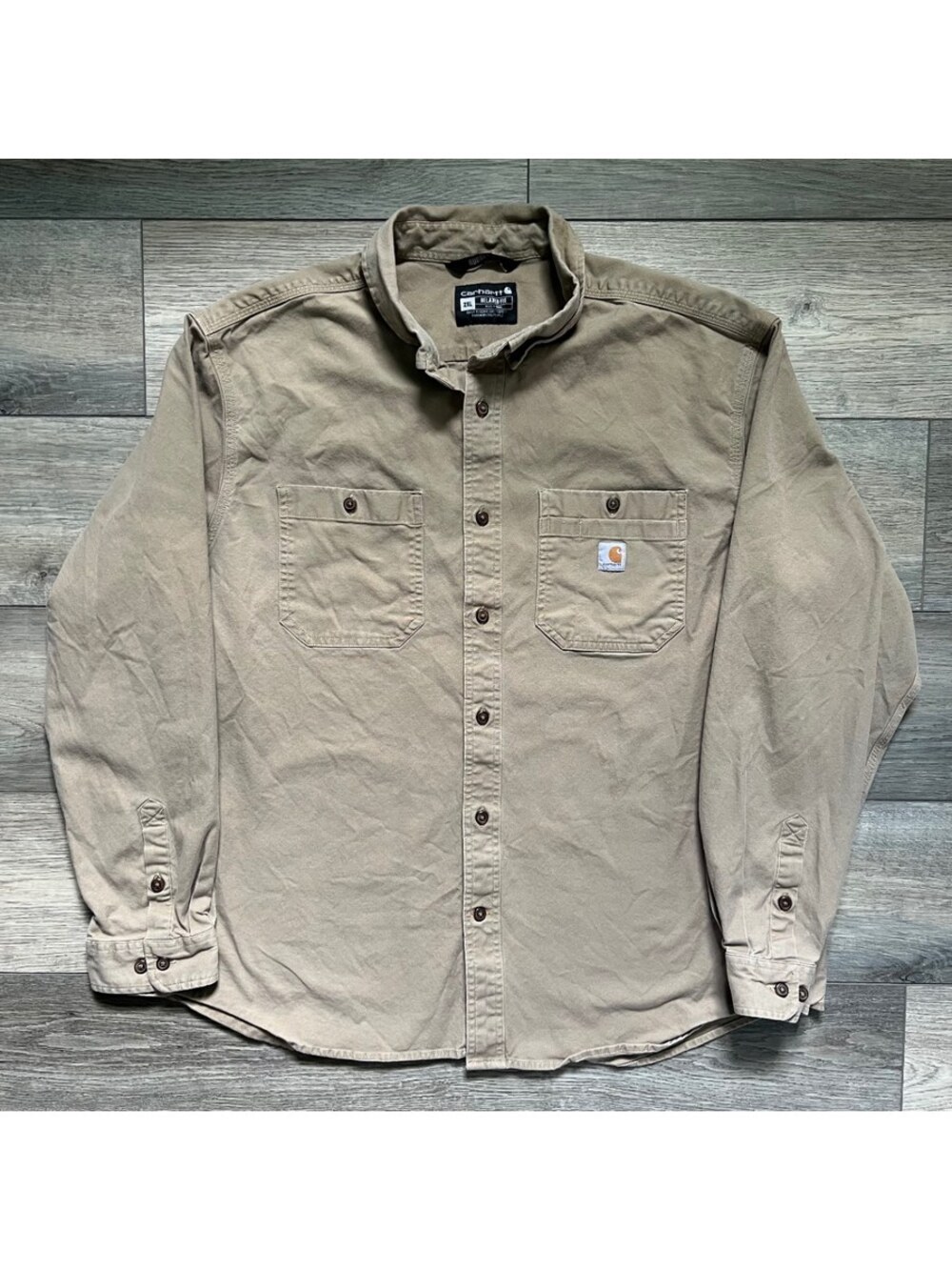 Carhartt Men's 2XL Rugged Flex Relaxed Fit Beige Tan Button-Up Work Shirt